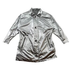 Vintage Silver Metallic Zip Jacket Space Girl Y2K Futuristic Retro Size Small